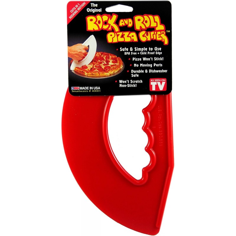 Rock'n Roll Pizza Cutter, Plastic, Non-Stick, Rocking, 9 inch, Easy to Clean, Dishwasher Safe, Handheld Pizza Slicer, Easier Slicing Tool, Baking Tools, Pastry Bread Cutting Knife, Made in USA,, Red