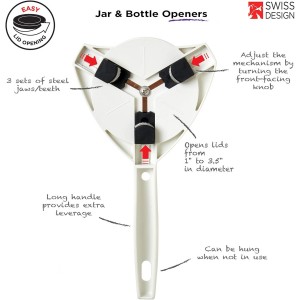 KUHN RIKON Strain-Free Gripper Opener for Jars and Bottles, 10 x 5 x 2.25 inches, White