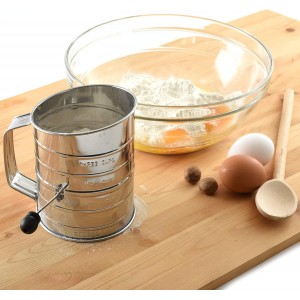 Norpro 3-Cup Stainless Steel Rotary Hand Crank Flour Sifter With 2 Wire Agitator