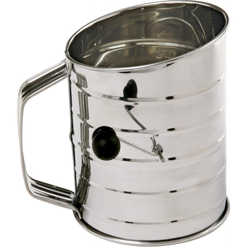 Norpro 3-Cup Stainless Steel Rotary Hand Crank Flour Sifter With 2 Wire Agitator