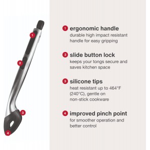 Zyliss Silicone-Tipped Tongs - Perfect for Healthy Cooking - Heat-Resistant Tongs with Ergonomic Grip - Locking Design for Kitchen Drawer Organization - Dishwasher Safe, Red