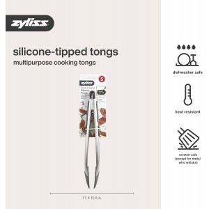 Zyliss Silicone-Tipped Tongs - Perfect for Healthy Cooking - Heat-Resistant Tongs with Ergonomic Grip - Locking Design for Kitchen Drawer Organization - Dishwasher Safe, Red