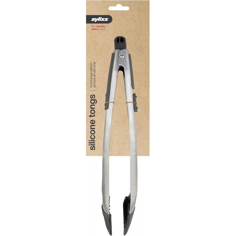 Zyliss Silicone-Tipped Tongs - Perfect for Healthy Cooking - Heat-Resistant Tongs with Ergonomic Grip - Locking Design for Kitchen Drawer Organization - Dishwasher Safe, Red