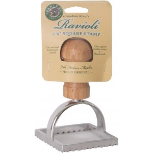 Fantes Ravioli Maker Stamp Set, Square Stamp with Wooden Handle and Fluted Edge, 2.75-Inch, The Italian Market Original since 1906