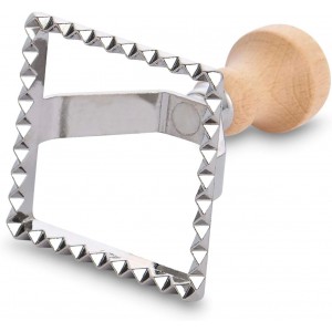 Fantes Ravioli Maker Stamp Set, Square Stamp with Wooden Handle and Fluted Edge, 2.75-Inch, The Italian Market Original since 1906