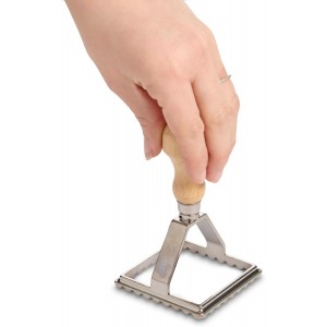 Fantes Ravioli Maker Stamp Set, Square Stamp with Wooden Handle and Fluted Edge, 2.75-Inch, The Italian Market Original since 1906
