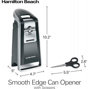 Hamilton Beach Smooth Edge Electric Automatic Can Opener for Kitchen with Easy Push Down Lever, Extra Tall, Includes Stainless Steel Scissors, Black and Chrome (76607)