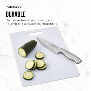 Farberware Large Cutting Board, Dishwasher- Safe Plastic Chopping Board for Kitchen with Easy Grip Handle, 11-inch by 14-inch, White