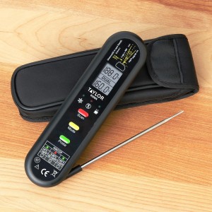 Taylor Dual Temp Infrared Thermocouple Thermometer, Multi-Functional Infrared Mode, Dual Line LCD, HOLD, Min/Max; Step Down Probe, Water Resistant, Black