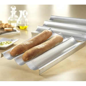 USA Pan Bakeware Aluminum Perforated Nonstick French Baguette Bread Pan, 3-Loaf