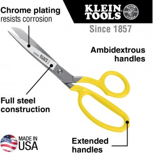 Klein Tools 23008 Premium Forged Heavy Duty Bent Trimmer Scissors, Made in USA, 8-Inch Multipurpose Durable Household Scissors, Perfect for Kitchen, Sewing, Crafts, Office