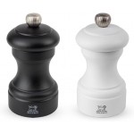 Peugeot Bistro Duo 2/24291 Manual Salt and Pepper Mill Set - Classic Adjustable Grinder, Beechwood, 4inch, Black and White