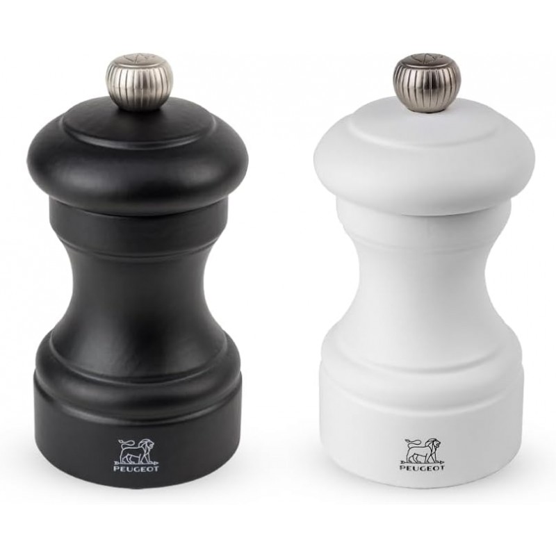 Peugeot Bistro Duo 2/24291 Manual Salt and Pepper Mill Set - Classic Adjustable Grinder, Beechwood, 4inch, Black and White