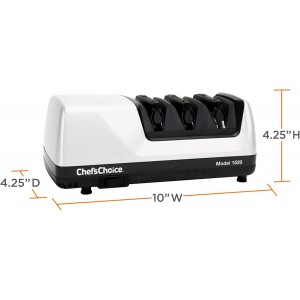 Chef’s Choice Professional Electric Knife Sharpeners for 15- and 20-Degree Straight-Edge and Serrated Knives with Diamond Abrasives & Precision Angle Control, 3-Stage, White