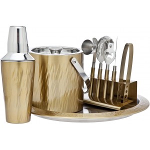 Godinger 9 Piece Barware Set, Aztec Gold