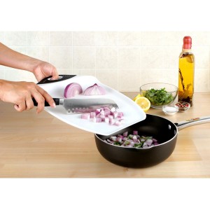 Chop & Scoop Cutting Board, 9.5 by 13 inches, White with Black Handle