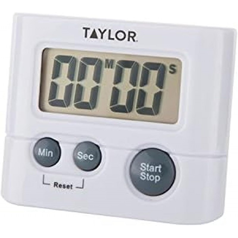 Taylor Digital Timer with 99 Minute 59 Second Display, Easy to Use, White Compact Design for Kitchen Cooking, Baking, and Timing Needs