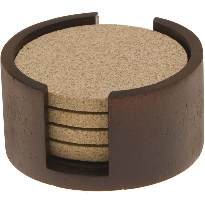 Thirstystone Dark Walnut Wood Coaster Holder 4.75” Diameter Holds 4” Round Coasters