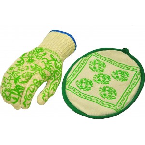 G & F 1688 Dupont Nomex & Kevlar Heat Resistant Oven Gloves, 3-Finger Oven Gloves & Pot Holder Set