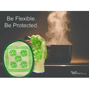 G & F 1688 Dupont Nomex & Kevlar Heat Resistant Oven Gloves, 3-Finger Oven Gloves & Pot Holder Set