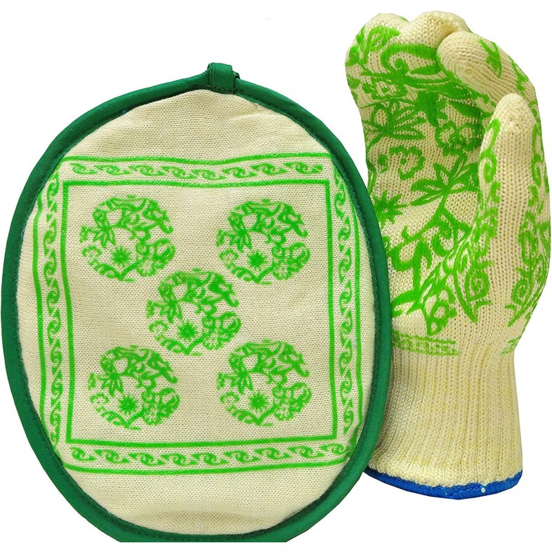G & F 1688 Dupont Nomex & Kevlar Heat Resistant Oven Gloves, 3-Finger Oven Gloves & Pot Holder Set