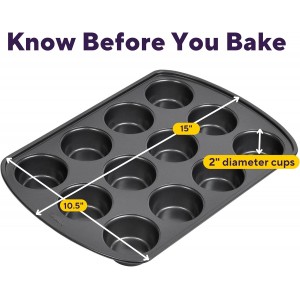 Wilton Gold Non-Stick 12 -Cup Muffin Pan, Cold-Rolled Steel Bakeware, Made without PFAS, 10.5 x 15 x 1.4 in, Packaging May Vary