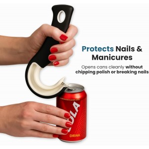 Jokari Ring Pull Can Opener for Soda and Food Cans Arthritis Aid with Non Slip Grip for Seniors Kids and Nail Protection Manual Pull Tab Tool for Easy Open Cans Black Dishwasher Safe
