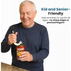 Jokari Ring Pull Can Opener for Soda and Food Cans Arthritis Aid with Non Slip Grip for Seniors Kids and Nail Protection Manual Pull Tab Tool for Easy Open Cans Black Dishwasher Safe