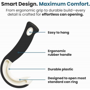 Jokari Ring Pull Can Opener for Soda and Food Cans Arthritis Aid with Non Slip Grip for Seniors Kids and Nail Protection Manual Pull Tab Tool for Easy Open Cans Black Dishwasher Safe