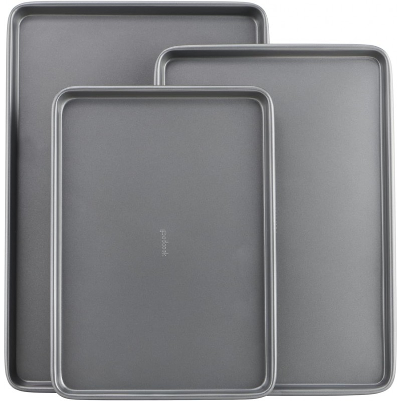 GoodCook Everyday Nonstick Baking Sheet Set, 3 Pack Includes One Small, Medium & Large Pan Carbon Steel Construction Cookie Sheet Bakeware Set, Gray