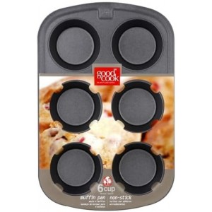 GoodCook Everyday Nonstick Steel Muffin Pan, 6 Cup, Gray