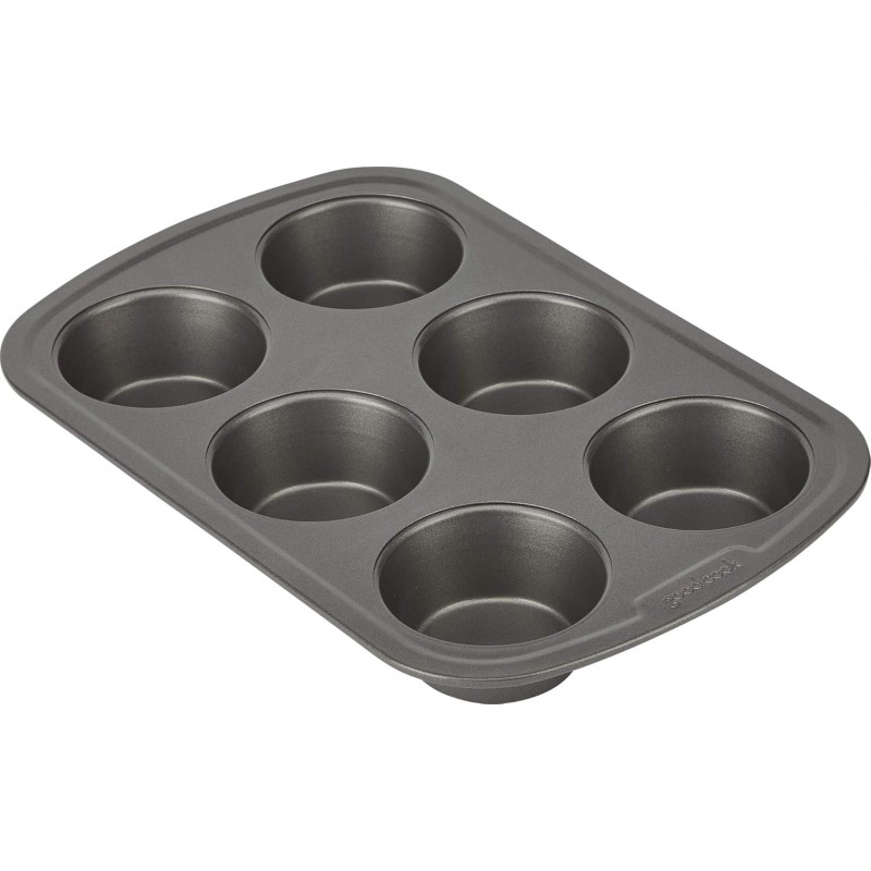 GoodCook Everyday Nonstick Steel Muffin Pan, 6 Cup, Gray
