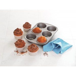 GoodCook Everyday Nonstick Steel Jumbo Texas Muffin Pan, 6-cup, Gray