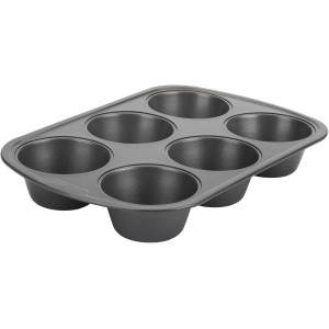 GoodCook Everyday Nonstick Steel Jumbo Texas Muffin Pan, 6-cup, Gray