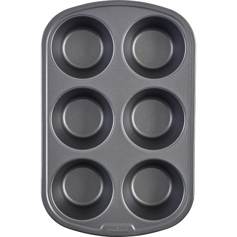 GoodCook Everyday Nonstick Steel Jumbo Texas Muffin Pan, 6-cup, Gray