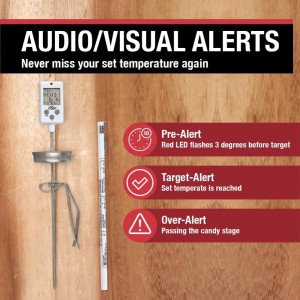 CDN Digital Thermometer Long 8'' Stainless Steel Stem, Adjustable Pot Clip, Preset Candy Stages with Audio/Visual Alerts, Instant Read For Cooking, Deep Frying & Oil - DTC450