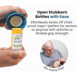 Jokari Easy Open Medicine Bottle Opener with 4x Magnifier for Seniors and Arthritis Built-in Cap Grip Tool for Pill Bottles Prescription Labels Vitamins and Supplements