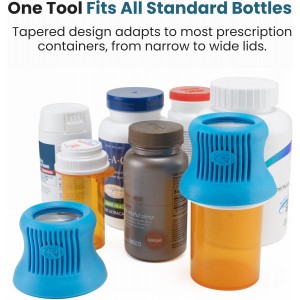 Jokari Easy Open Medicine Bottle Opener with 4x Magnifier for Seniors and Arthritis Built-in Cap Grip Tool for Pill Bottles Prescription Labels Vitamins and Supplements