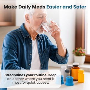 Jokari Easy Open Medicine Bottle Opener with 4x Magnifier for Seniors and Arthritis Built-in Cap Grip Tool for Pill Bottles Prescription Labels Vitamins and Supplements