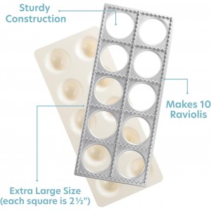 Ravioli Mold with Extra Large 2.5 Inch Squares- Authentic Ravioli Tray & Press, Makes 10 Italian Raviolis at Once, Easy to Use Pasta Cutter Maker Kit, Sturdy Construction Set- Cooking Tool Accessory
