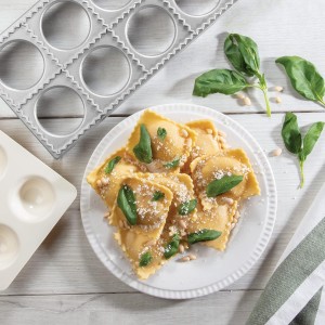 Ravioli Mold with Extra Large 2.5 Inch Squares- Authentic Ravioli Tray & Press, Makes 10 Italian Raviolis at Once, Easy to Use Pasta Cutter Maker Kit, Sturdy Construction Set- Cooking Tool Accessory