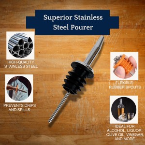 285-50 Chrome Tapered Pourer Dispenser, Spouts Liquor Bottle Pourer with Poly-Cork, Black/Silver, 12 Units