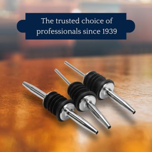 285-50 Chrome Tapered Pourer Dispenser, Spouts Liquor Bottle Pourer with Poly-Cork, Black/Silver, 12 Units