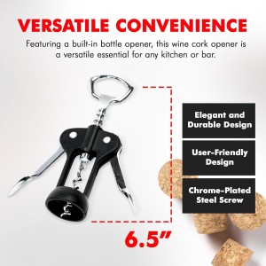 Chef Craft Select Metal Winged Corkscrew, 6.5 inch, Black and Chrome