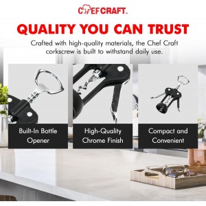 Chef Craft Select Metal Winged Corkscrew, 6.5 inch, Black and Chrome