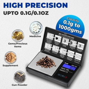 American Weigh Scales Series Digital Pocket Weight Scale 600g x 0.1g |Digital Gram Scale Small Scale Mini Food Scale Jewelry Scale Ounces/Grains Scale, Easy to Carry (Black, 1000g x 0.1g)