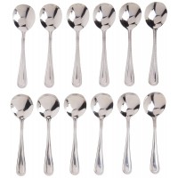Winco 12-Piece Dots Bouillon Spoon Set, 18-0 Stainless Steel,Silver