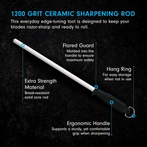 Messermeister 12” Ceramic Sharpening Rod - Knife Sharpener - Fine 1200 Grit - Ceramic Core, Large Sharpening Surface & Soft-Grip Handle