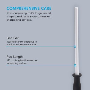 Messermeister 12” Ceramic Sharpening Rod - Knife Sharpener - Fine 1200 Grit - Ceramic Core, Large Sharpening Surface & Soft-Grip Handle