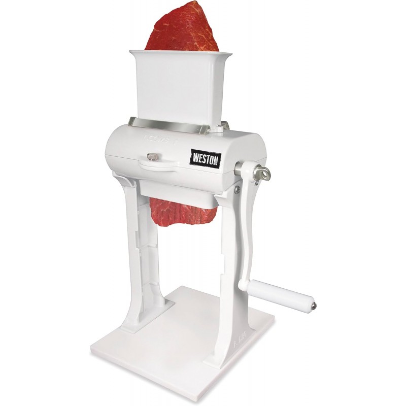 Weston Meat Tenderizer Tool & Heavy Duty Cuber, Quick and Easy Manual Operation For Cuts Up To 4.5” Wide x .75” Thick, Durable Aluminum Construction, Stainless Steel Blades, White (07-3101-W-A)